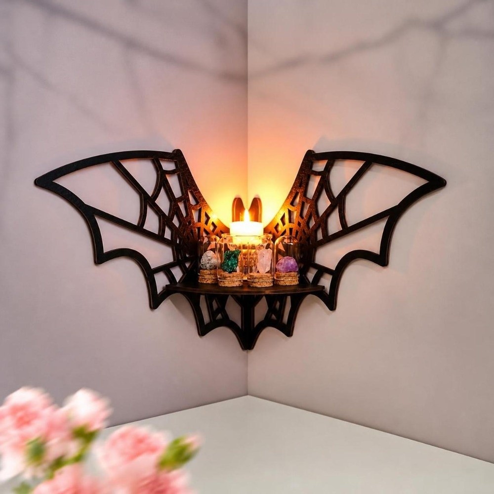 Home Bar Shelf - Rak Sudut Kayu Berlubang untuk Dinding,