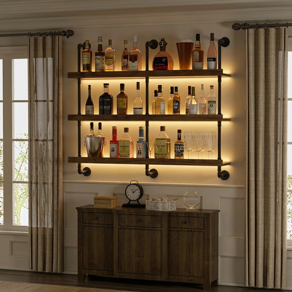 Rak Anggur Dinding dengan Lamp - Home Bar Shelf ulasan dan harga